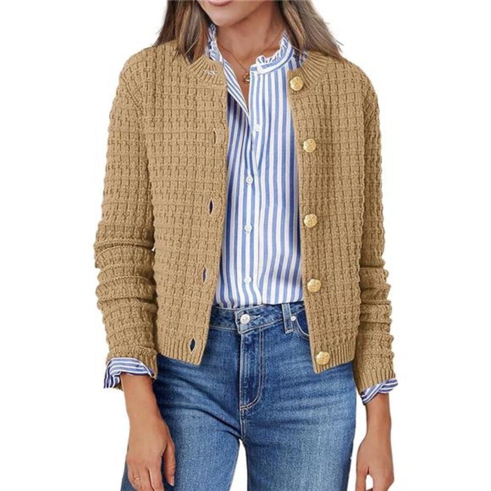 NEW Women's 2025 Cardigan Sweaters Button Down Crew Neck Open Front Long Sleeve - Picture 6 of 6